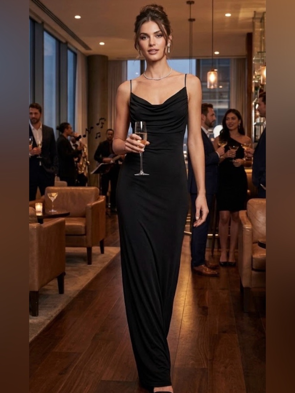 Rimini  Black Jersey Knit Maxi Dress Size 4 
Cocktail Black Tie EUC